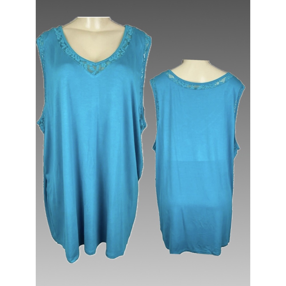 Torrid 4X Super Soft Teal Blue Lace Inset Trim V-Neckline Tank Top Stretch